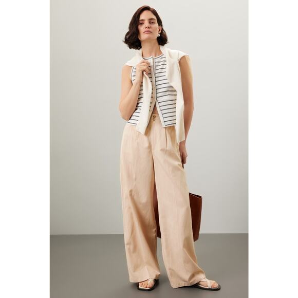 Madewell Beige Tan Relaxed Button Front Relaxed Fit Wide-Leg Pants Size 14 - Picture 1 of 14